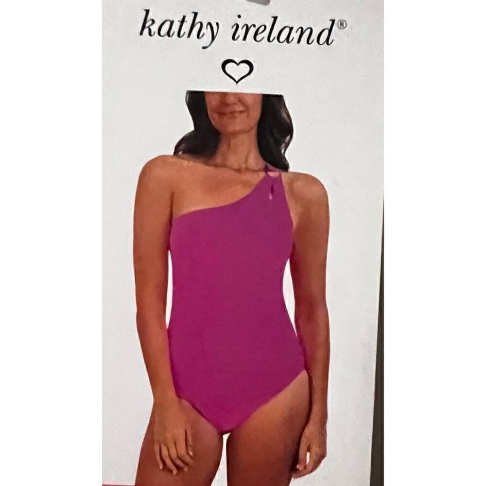 Kathy Ireland Women’s Size XXL One Shoulder Strappy Swimsuit Hot Pink NWT